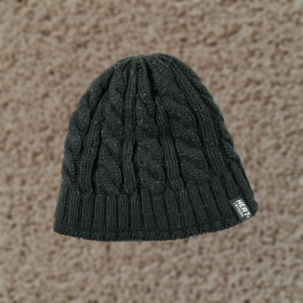Vintage Heat Lockers Beanie Toque Adult One Size Black Acrylic Poly Lined Cable Knit Size ONE SIZE - 1 Thumbnail