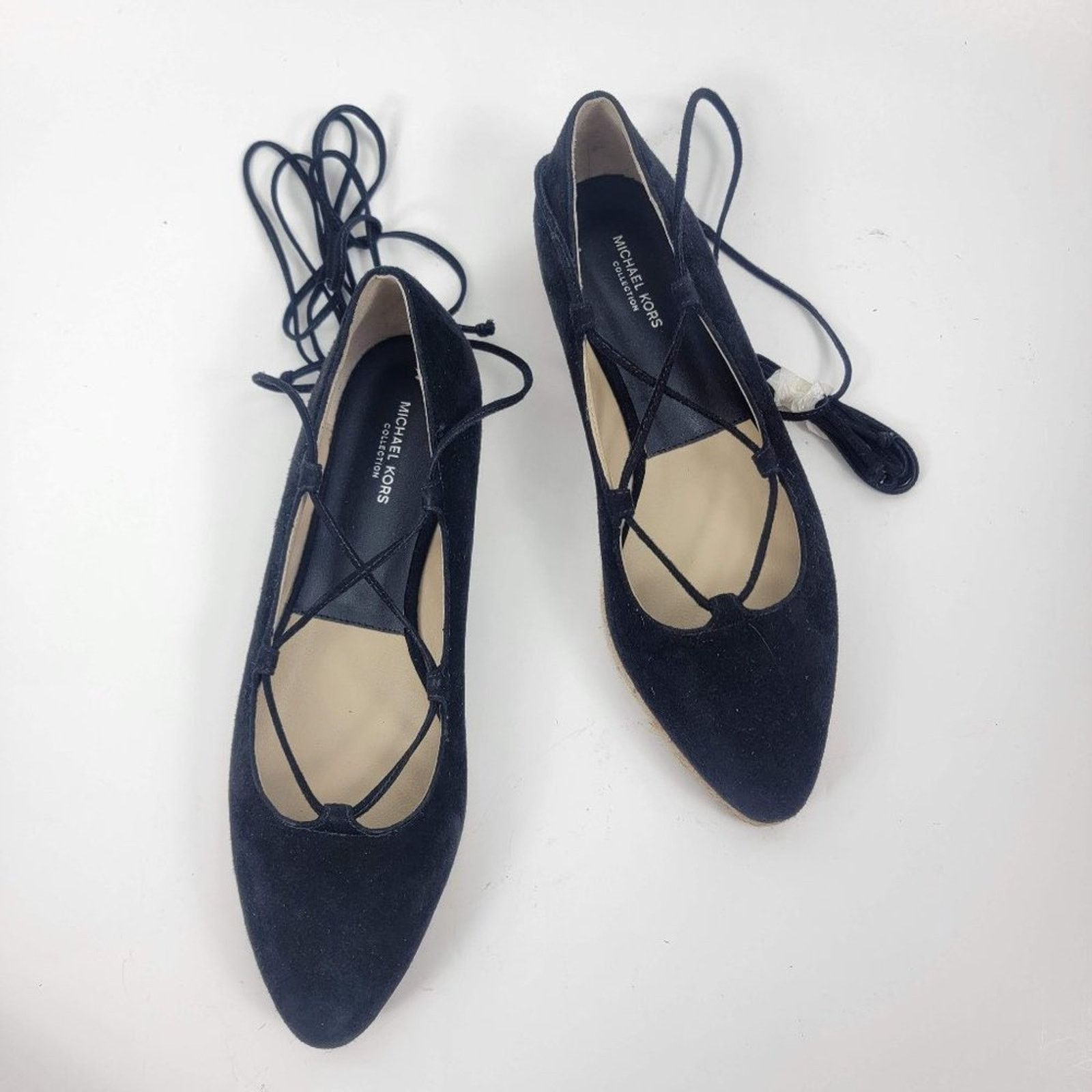 image of New Michael Kors Collection Cadence Lace Up Flats Black 6, Women's