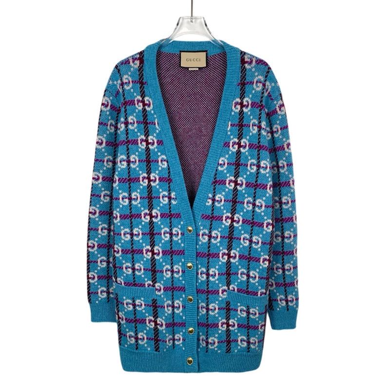 Gucci Gucci Blue double G full-printed wool knitted cardigan jack Size US M / EU 48-50 / 2 - 1 Thumbnail