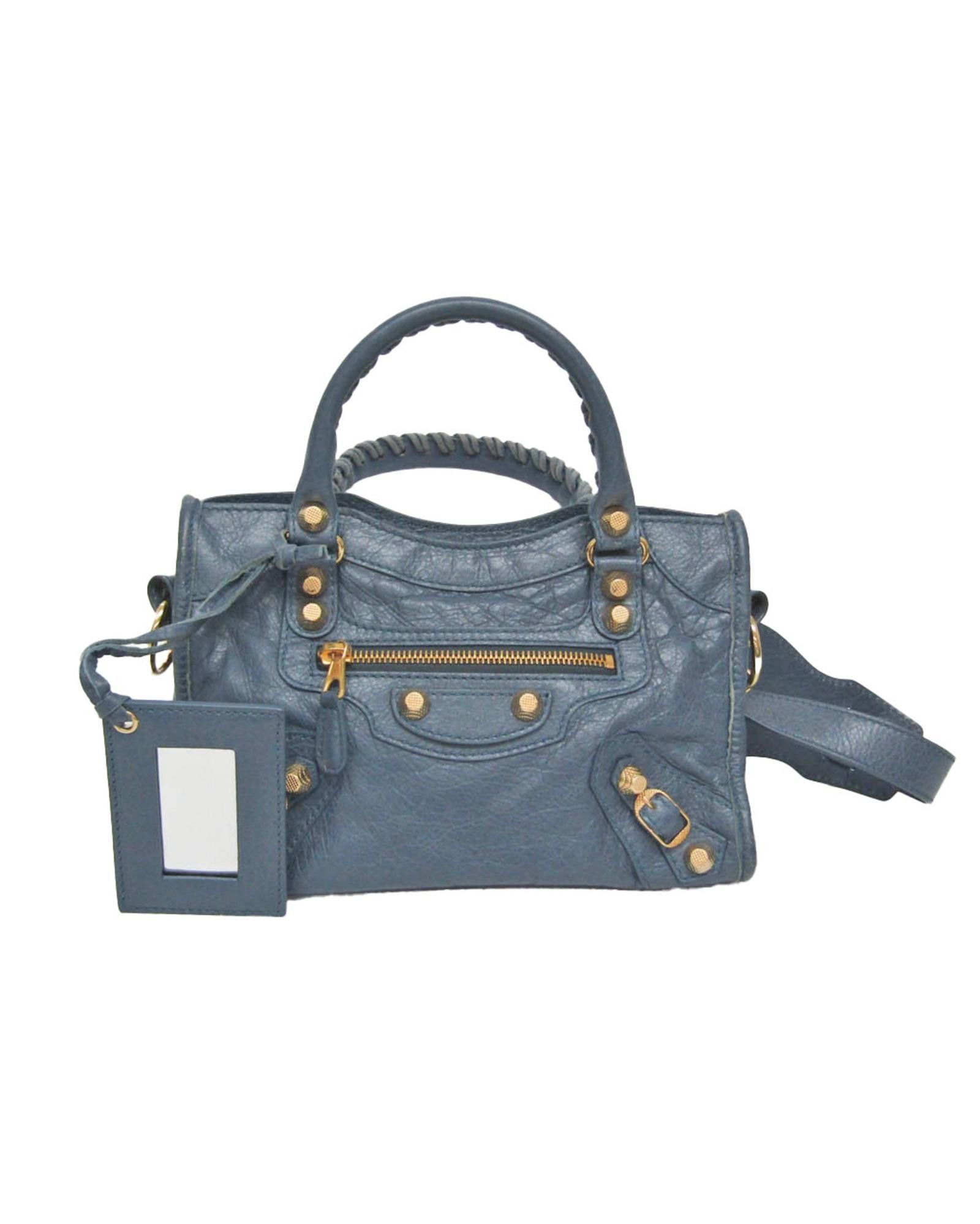 image of Balenciaga Blue Leather Mini Handbag With Shoulder Strap, Women's