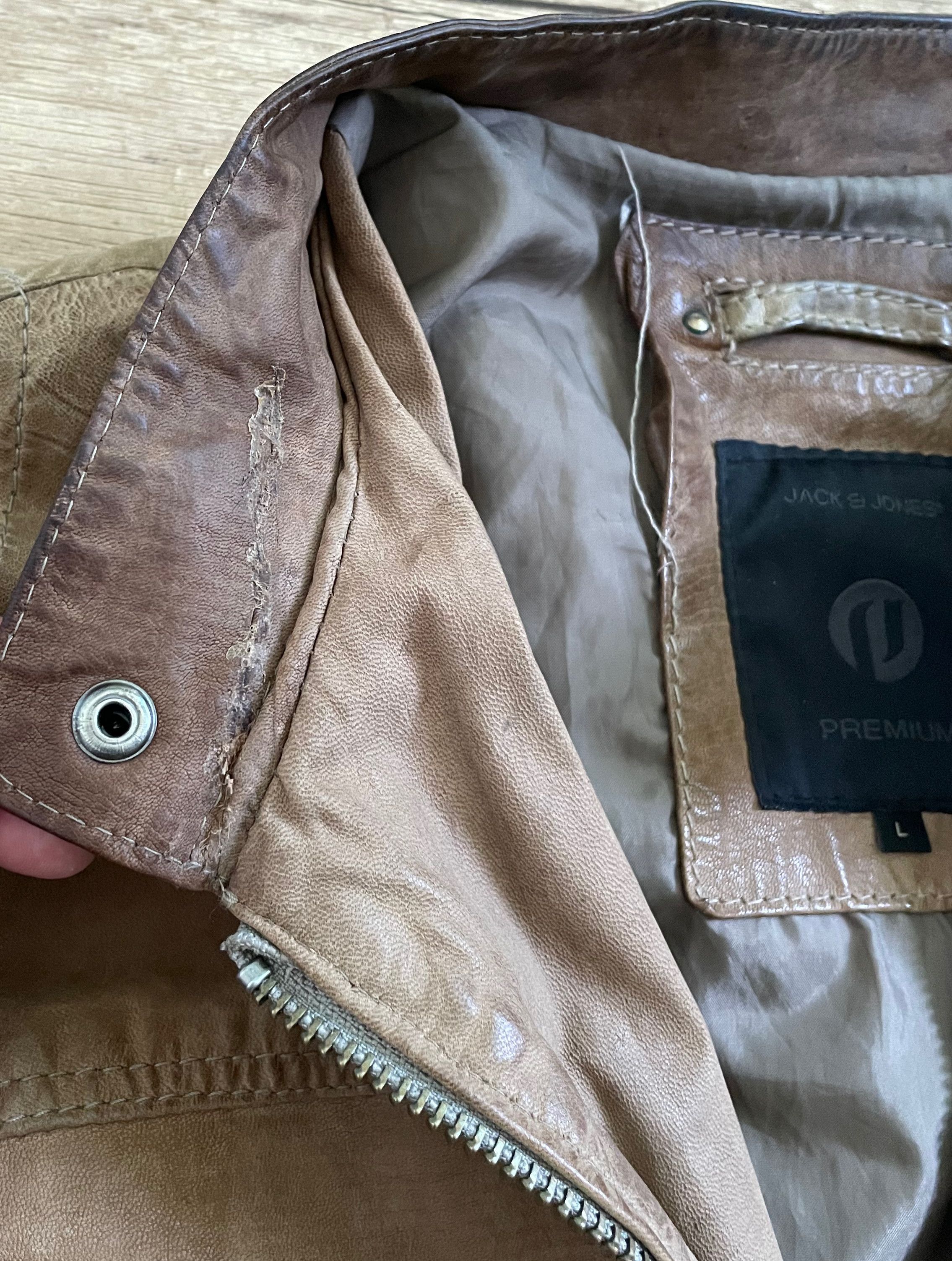 Jack & Jones Jack Jones Distressed Heavy Leather Jacket Bomber Size US L / EU 52-54 / 3 - 7 Thumbnail