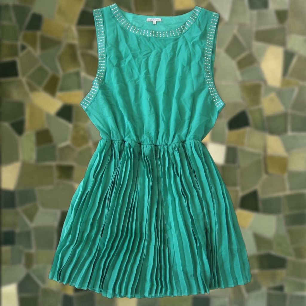 Vintage Charlotte Russe Dress Sleeveless Tank Jade Green Silver Studded Sheath Large Women's Size L / US 10 / IT 46 - 1 Thumbnail