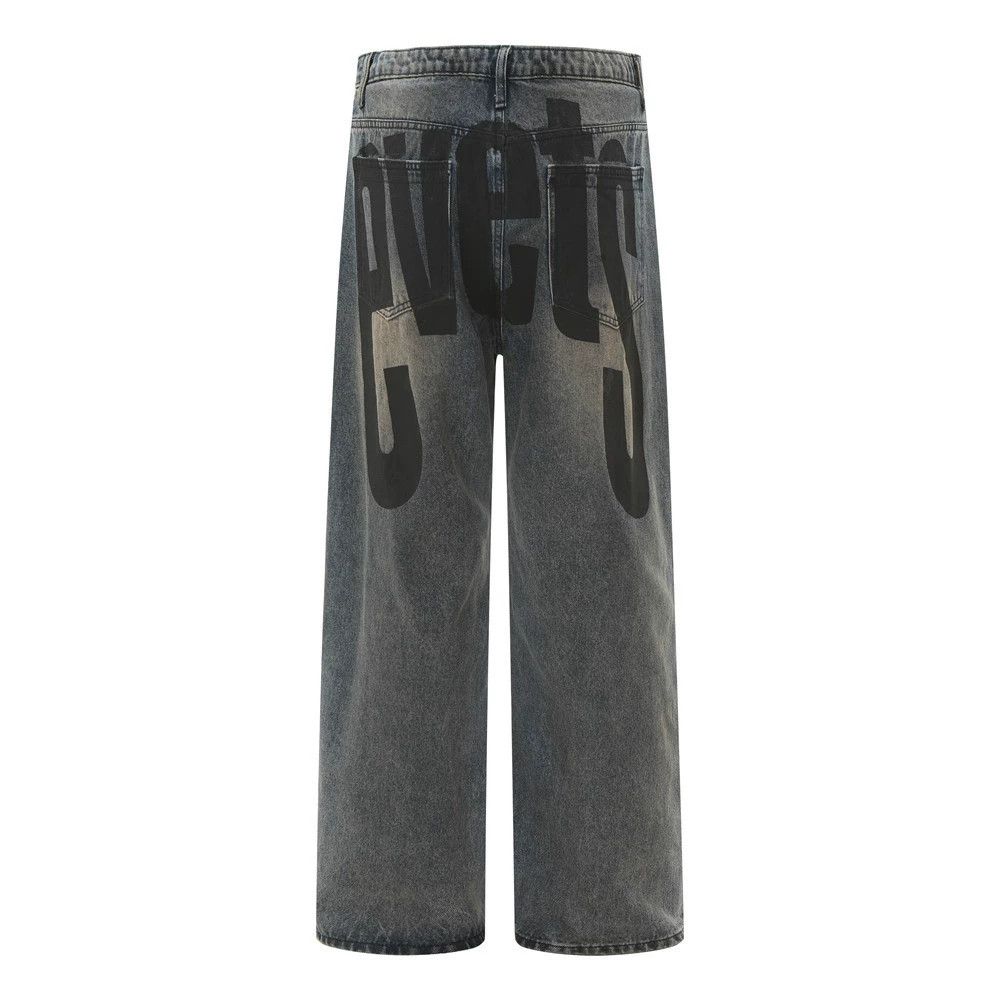 Vintage Men's hip-hop loose wide-leg letter print cargo jeans Size US 32 / EU 48 - 2 Thumbnail