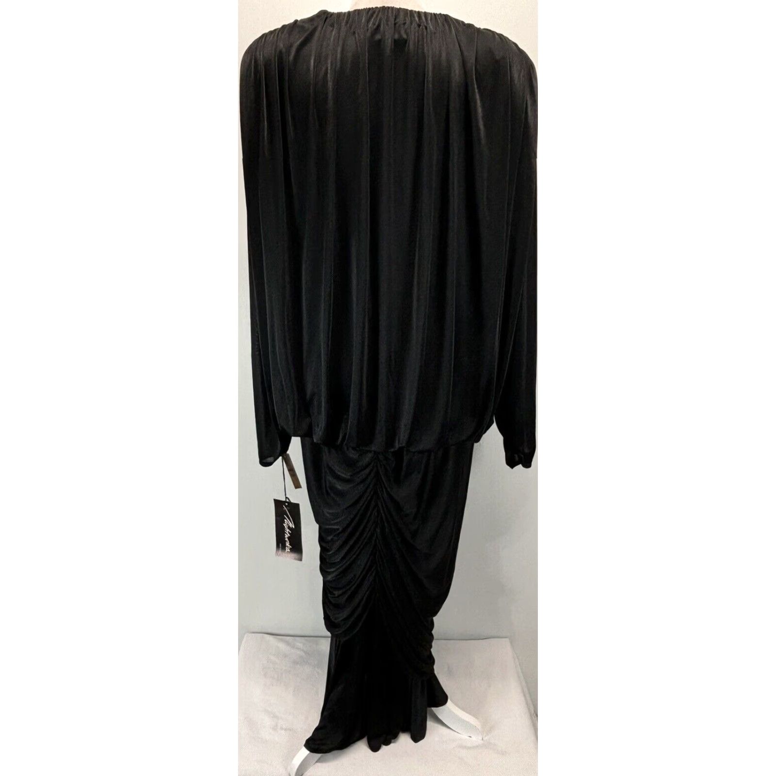 Vintage Vintage Nightworks Satin Dress Plus Size 24W Hollywood Glam Black 1980s Rhinestone Women's Size 4XL / US 24-26 - 3 Thumbnail