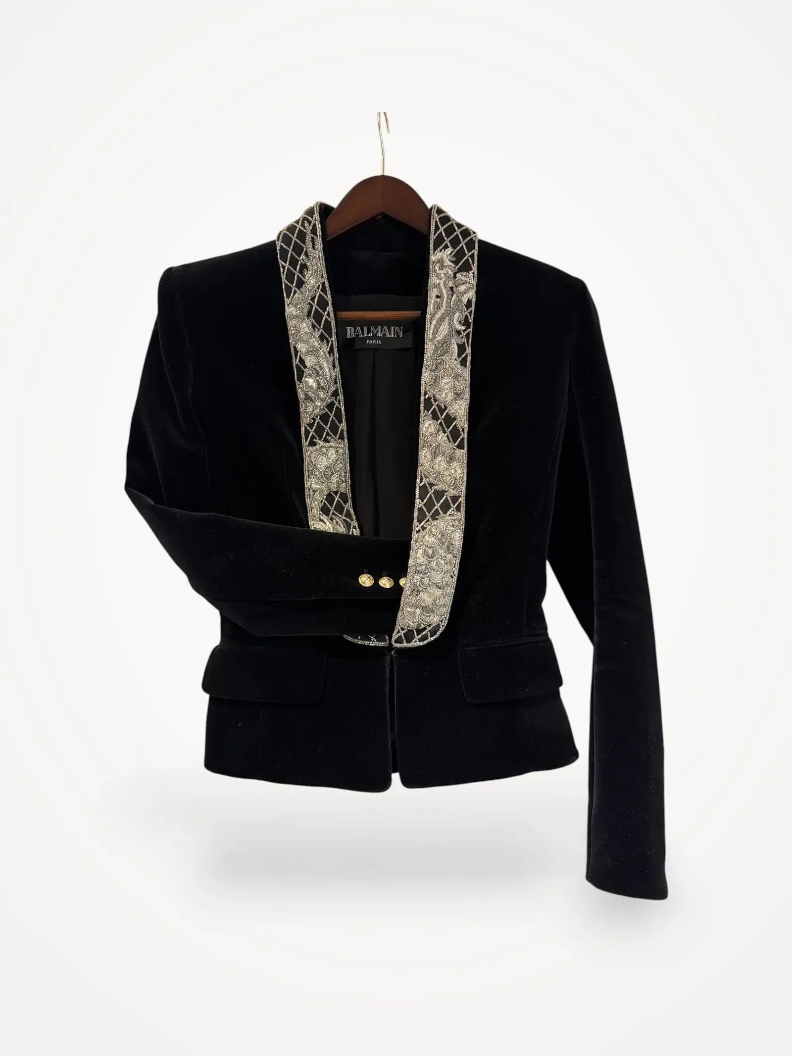 Balmain Balmain Cropped Bead-embellished Velvet Blazer Blazer Size XS / US 0-2 / IT 36-38 - 1 Thumbnail