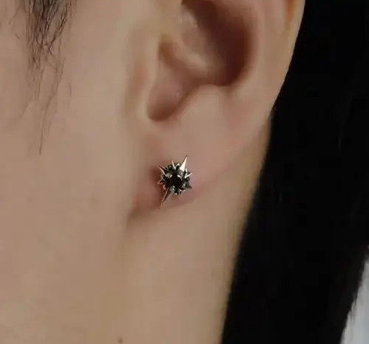 Jewelry Black Stone Earrings Gothic Punk Chrome Jewelry Star Spike Size ONE SIZE - 3 Thumbnail