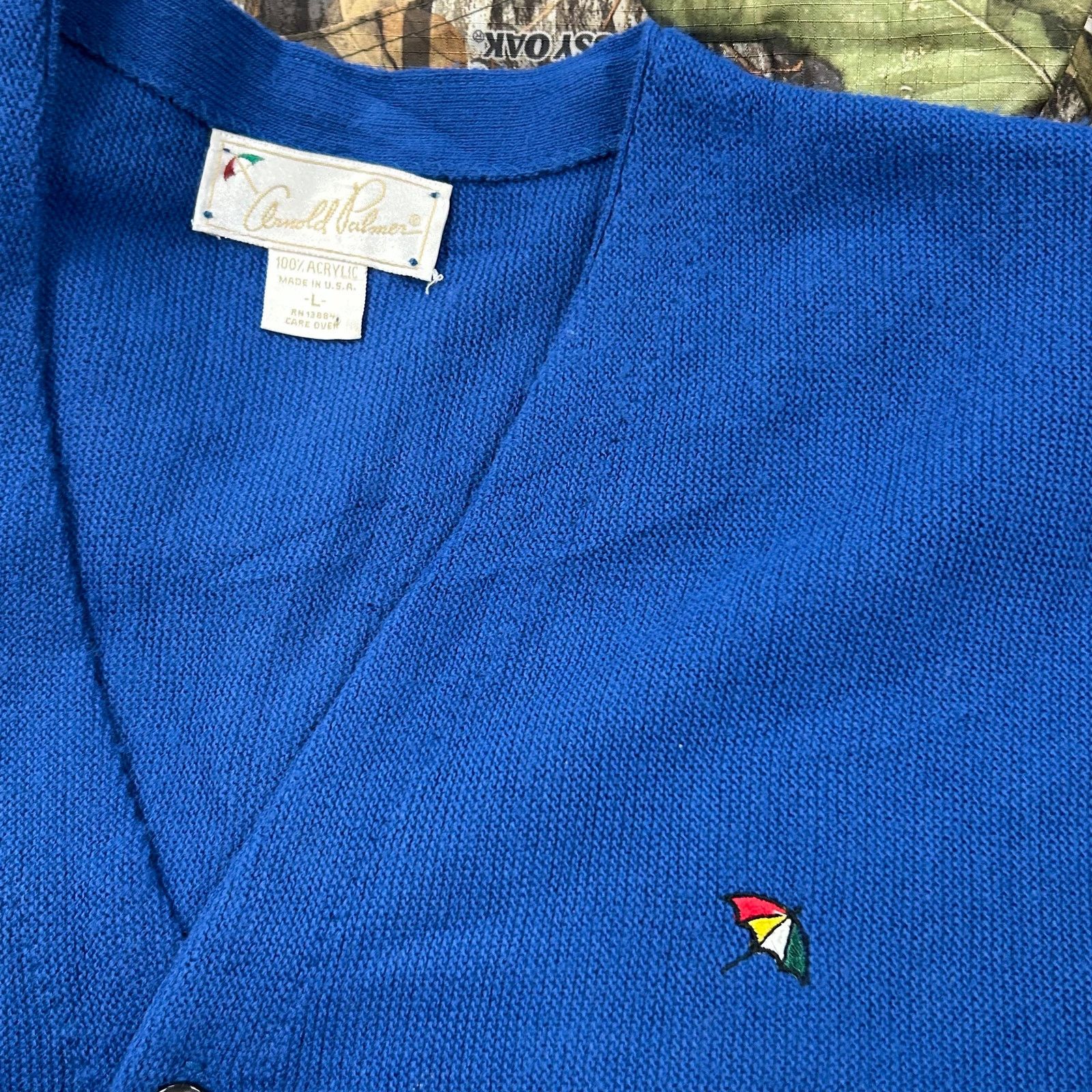 Vintage vintage 90s Arnold Palmer blue V-neck cardigan sweater Large Size US L / EU 52-54 / 3 - 5 Thumbnail