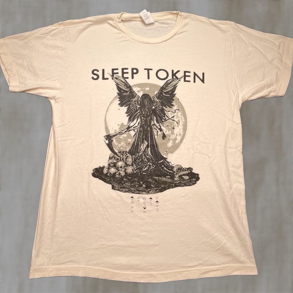 Vintage Sleep Token Shirt Men’s Large Take Me Back To Eden Winged Reaper Angel Death ST2 Crew Neck Short Sleeve tan Cotton T-Shirt Mens Size US L / EU 52-54 / 3 - 1 Thumbnail