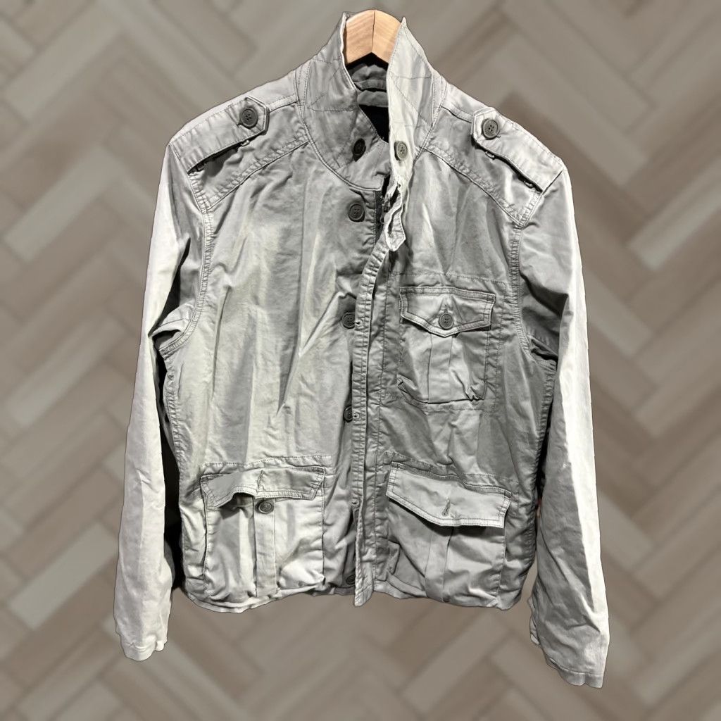 Ted Baker Ted Baker Men's Jacket Aeron Layered Military Jacket Beige Canvas Cotton Button Pockets All Seasons Lightweight Collared Single-Breasted Size L Mens Size US L / EU 52-54 / 3 - 1 Thumbnail