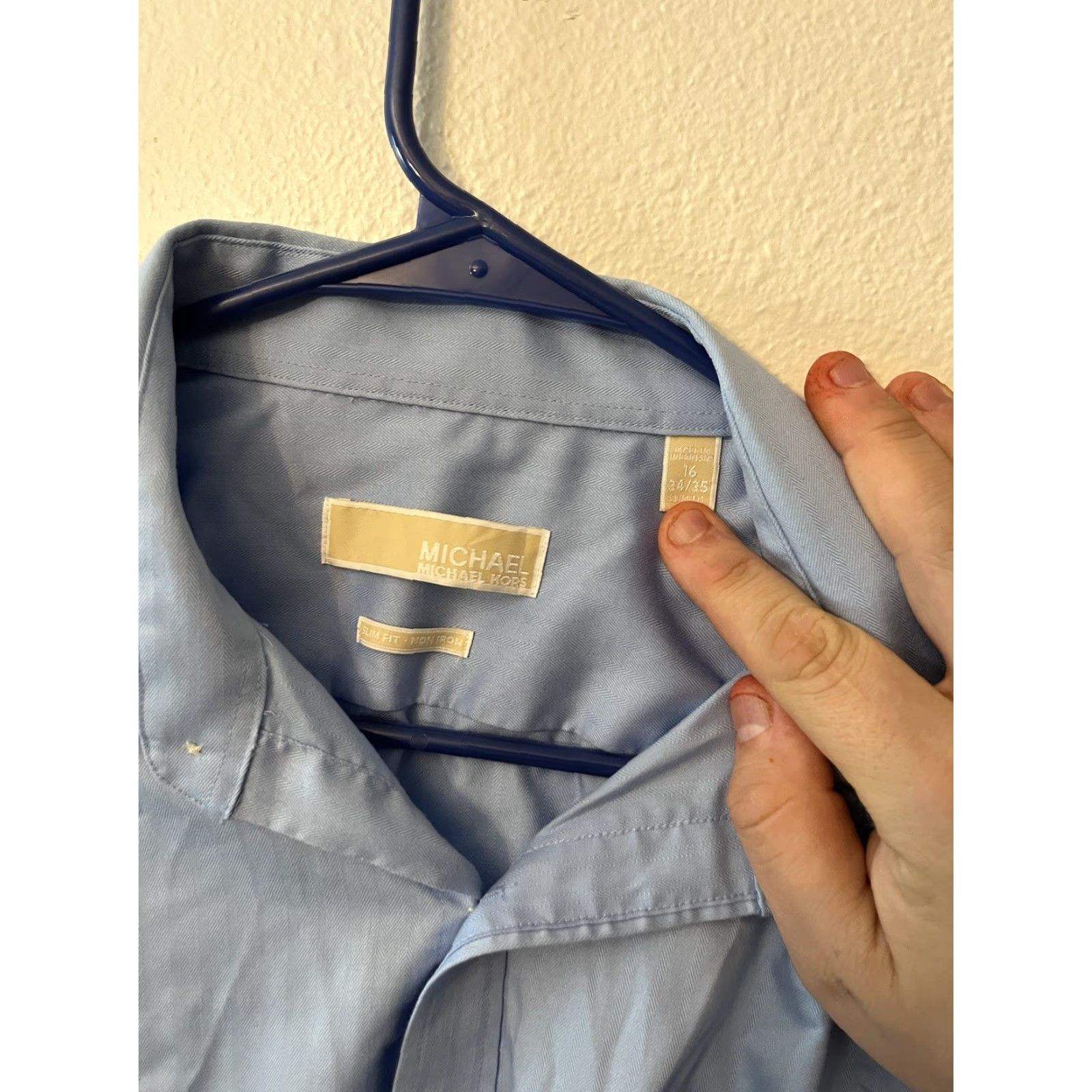 Michael Kors Michael Kors Men’s Slim Fit Button-Up Shirt Long Sleeve Blue Size 16 Regular Knit Non-Iron Modern Men's Shirt Size US L / EU 52-54 / 3 - 3 Thumbnail