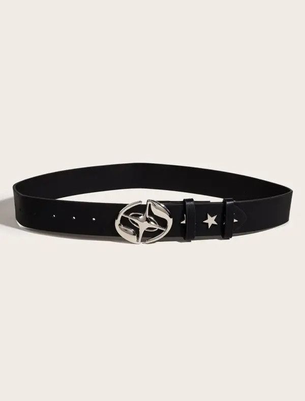 Japanese Brand Melting metal y2k star black Leather Belt Size ONE SIZE - 5 Thumbnail