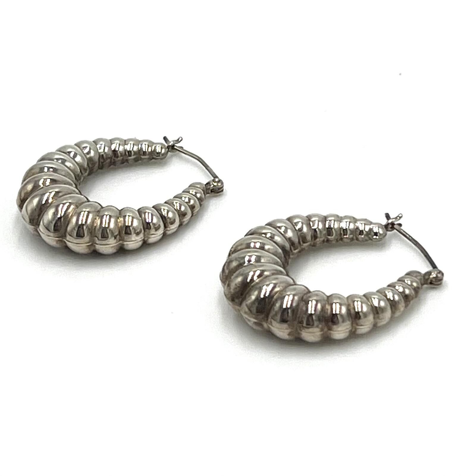 Other 925 M Sterling Silver Ribbed Hoop Earrings Size ONE SIZE - 2 Thumbnail