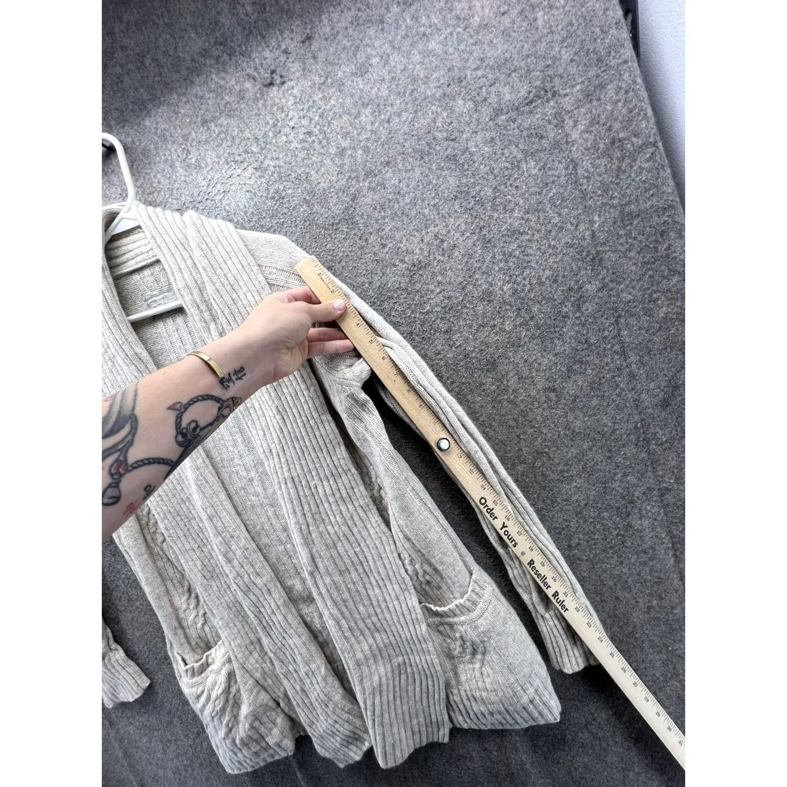 Allsaints AllSaints Cardigan Sweater Womens 8 Beige Cable-Knit Open Front Pockets Size M / US 6-8 / IT 42-44 - 5 Thumbnail