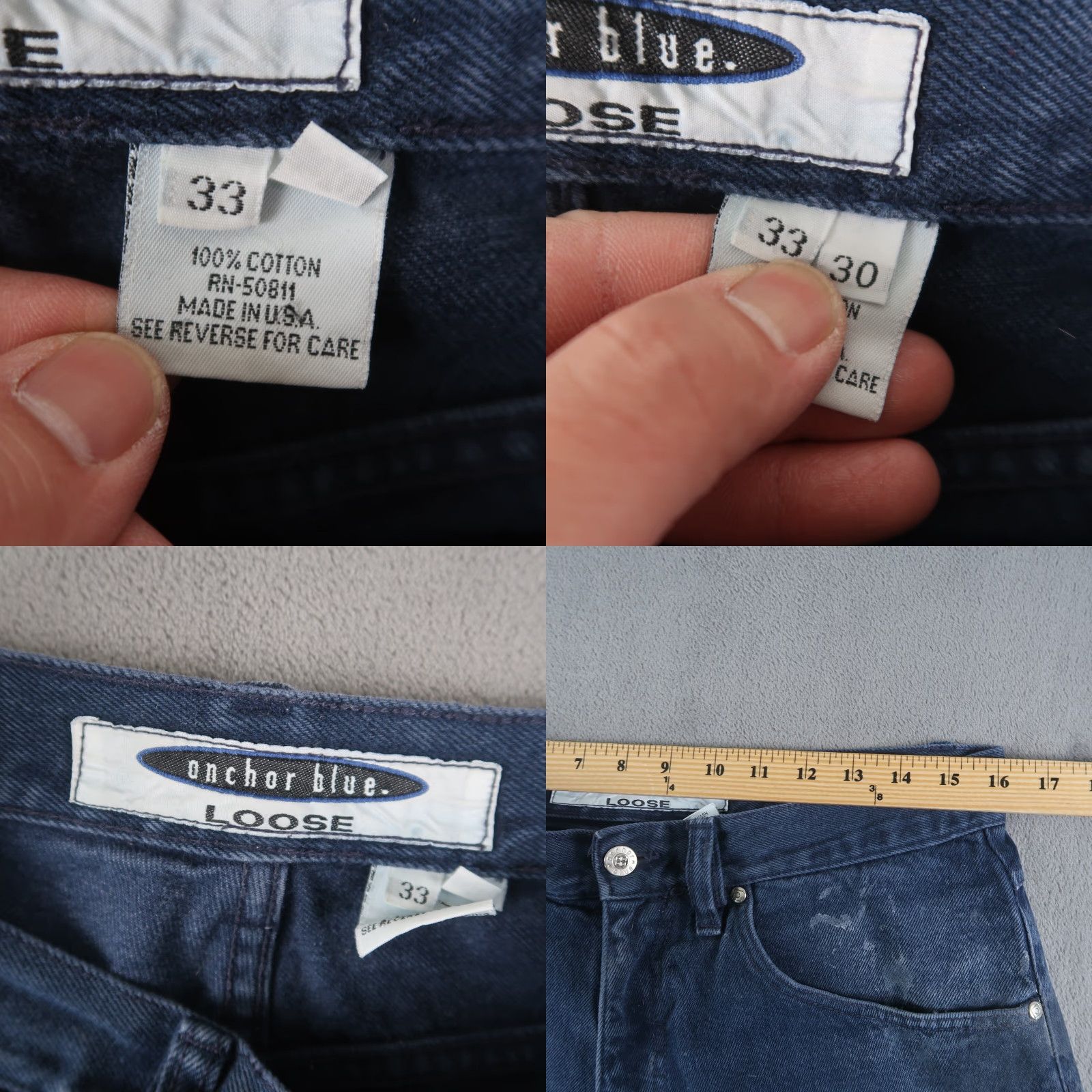 Anchor Blue VINTAGE Anchor Blue Jeans Mens 90s Logo 5-Pocket Denim Relaxed Fit 33x30 Blue USA Made 90s Grunge Hip Hop Skater Size US 33 - 8 Thumbnail