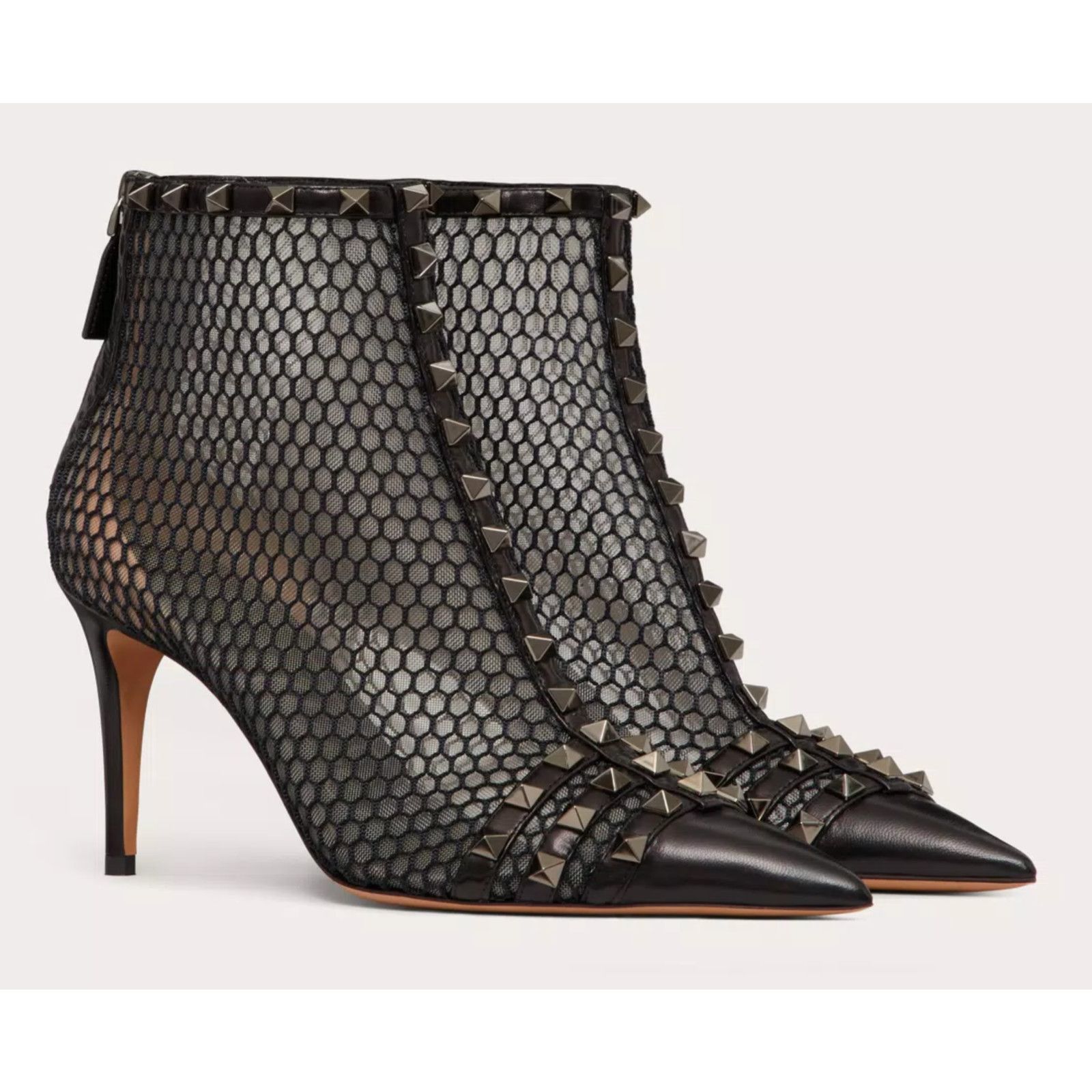 Valentino Valentino Rockstud Black Mesh Leather Stud Heel Pointed Size US 7 / IT 37 - 3 Thumbnail