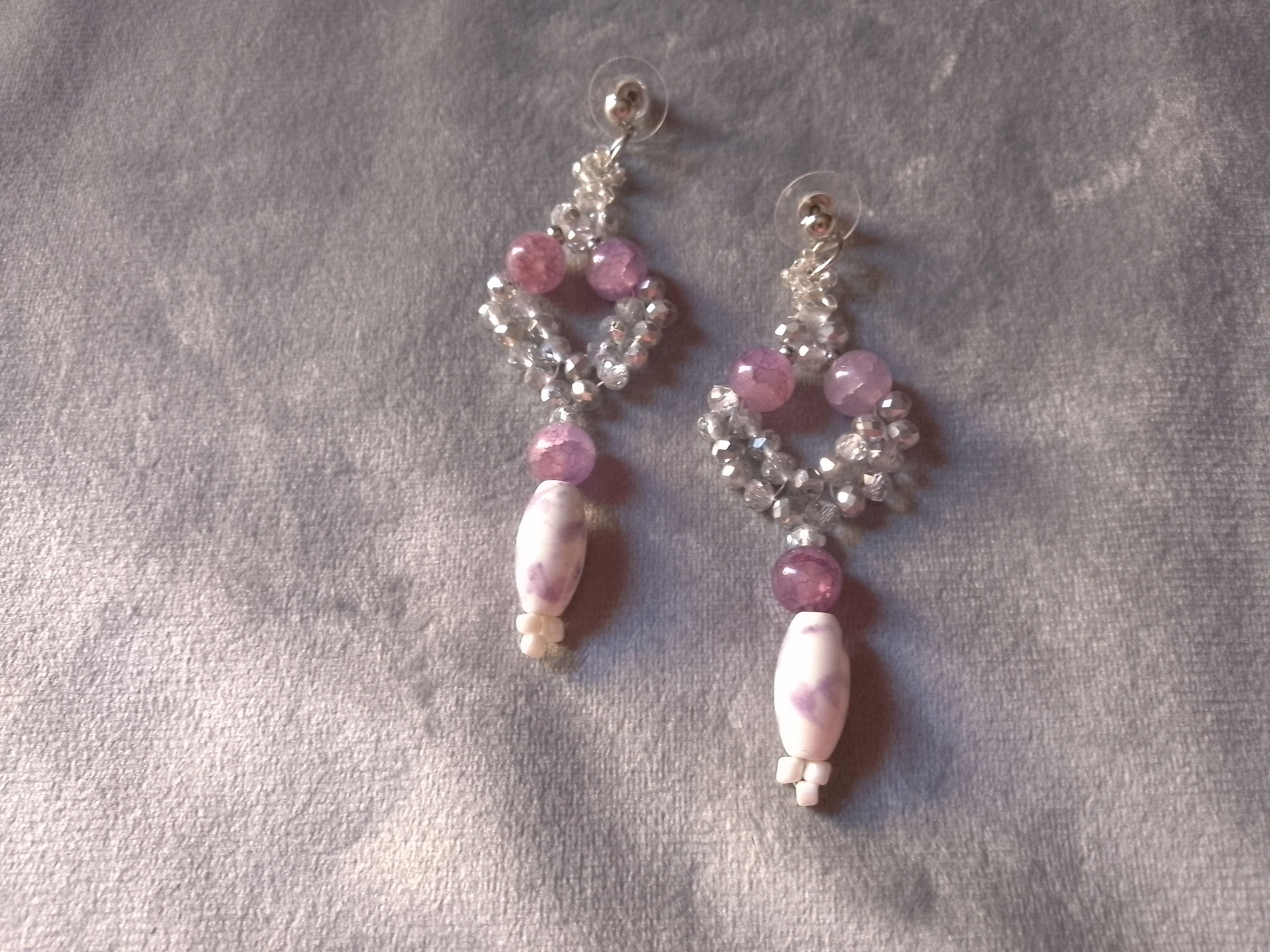 Handmade Gemstones earrings Lepidolite Rose/Pink Long Ceramics Size ONE SIZE - 5 Thumbnail
