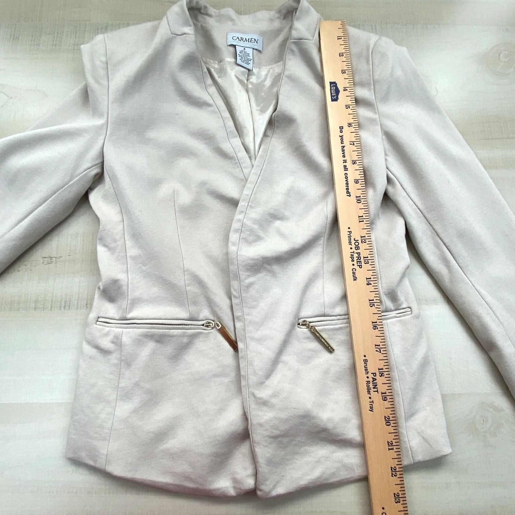 Vintage Carmen Marc Valvo Womens Cream Blazer Jacket 4 Regular Size Long Sleeve Open Front Pockets Business Classic Style Size S / US 4 / IT 40 - 7 Thumbnail
