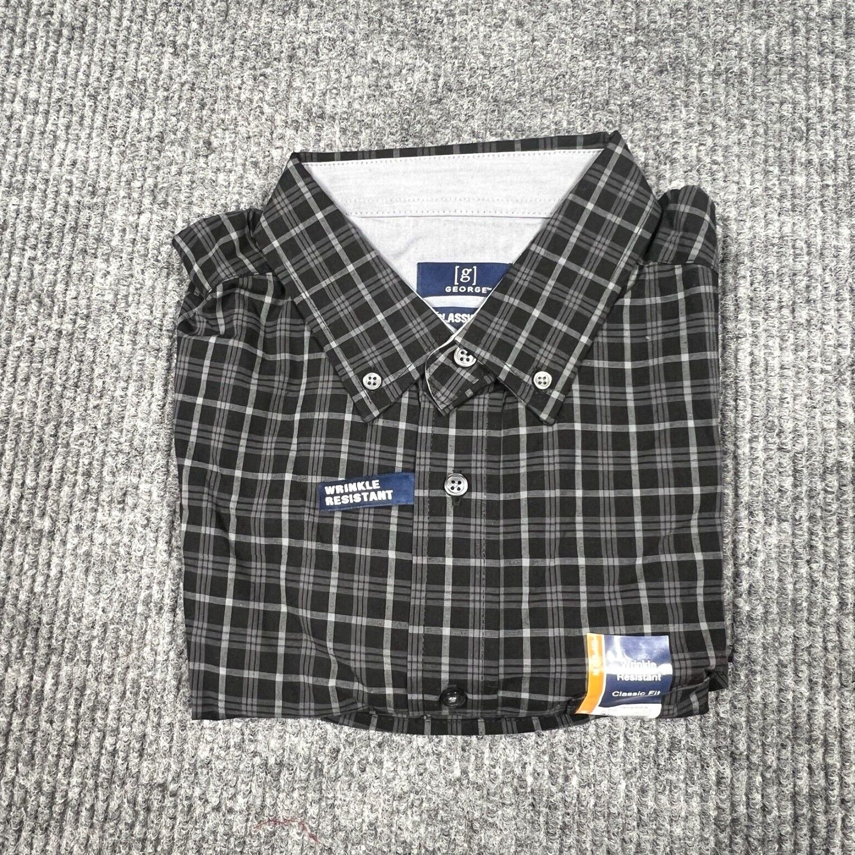 George GEORGE Mens Shirt Medium Black Plaid Classic Fit Button-Down Stretch Casual NWT Size US M / EU 48-50 / 2 - 3 Thumbnail