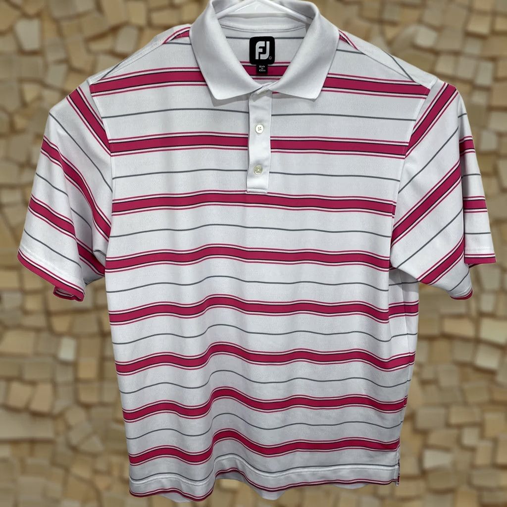 Footjoy FootJoy Polo Golf Short Sleeve Shirt Men L White Striped Embroidered Logo Button-Up Sports Classic Golf Shirt Size US L / EU 52-54 / 3 - 1 Thumbnail
