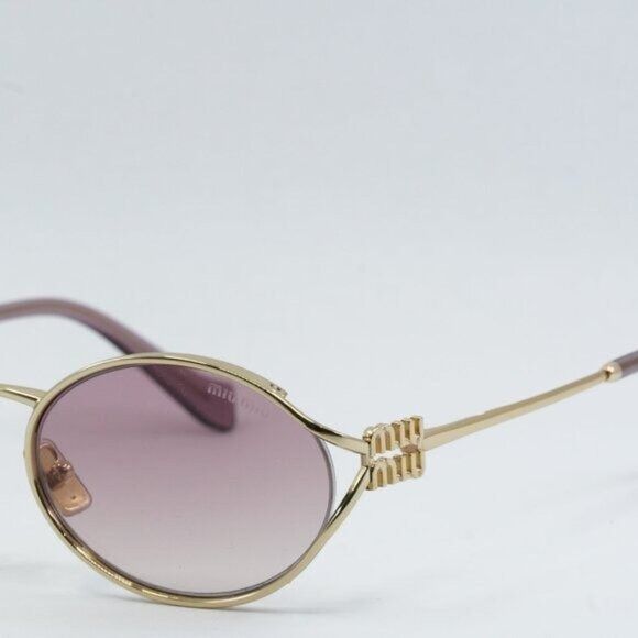 Miu Miu Miu Miu MU52YS 5AK06S Sunglasses Gold Oval Frame Size ONE SIZE - 6 Thumbnail