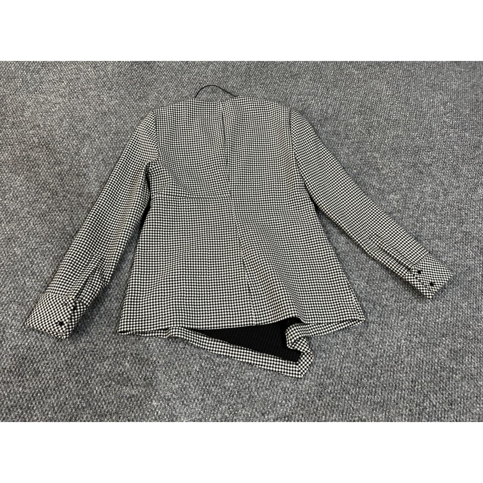 Zara ZARA WOMAN Blouse Black Check Collarless Button Long Sleeve Asymmetrical Hem Women’s Small Modern Workwear Size S / US 4 / IT 40 - 6 Thumbnail