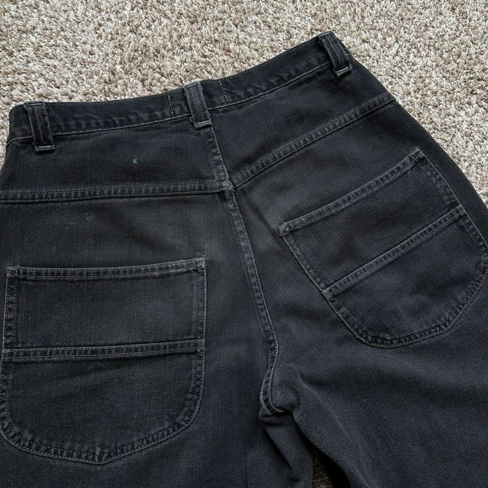 Vintage Thrashed Lee Pipes Black Denim Baggy Long Jean Short