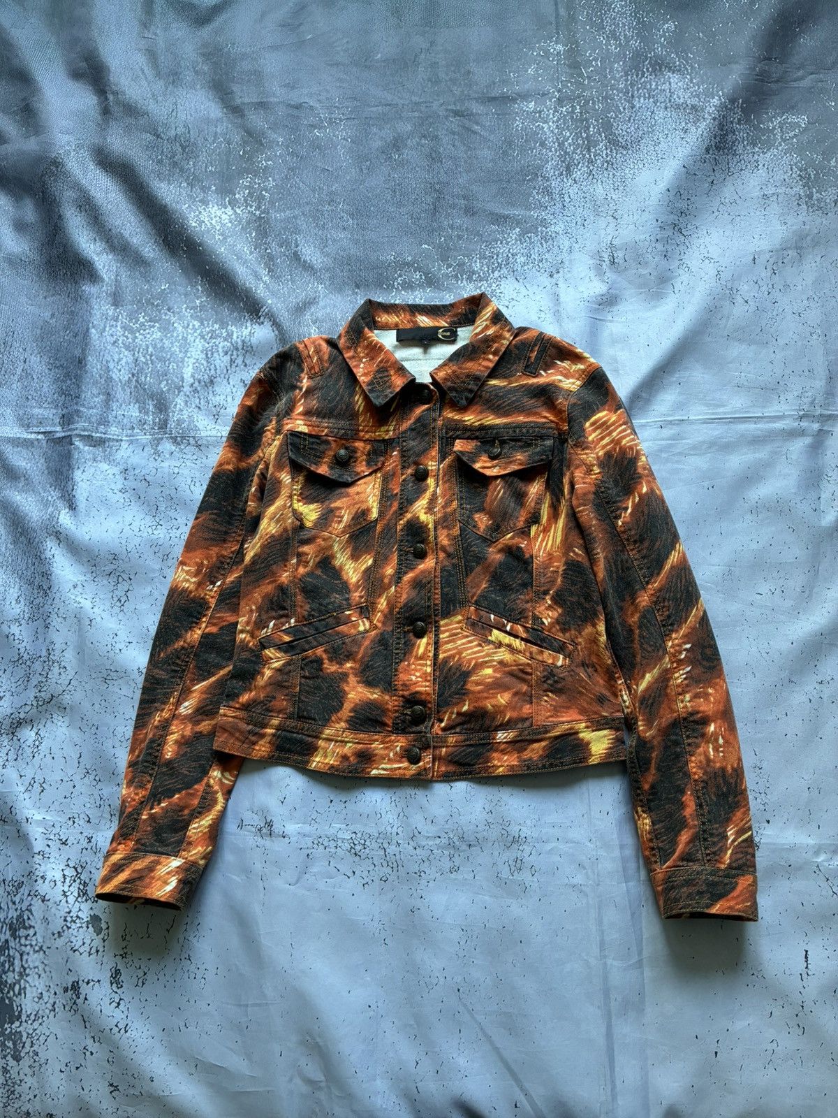 Just Cavalli Vintage Roberto Just Cavalli Women's Denim Printed Jacket Size L / US 10 / IT 46 - 1 Thumbnail