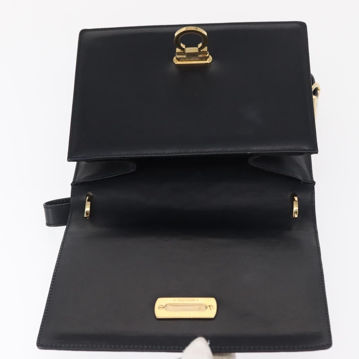 Salvatore Ferragamo Gancini Shoulder Bag Leather Navy Gold A