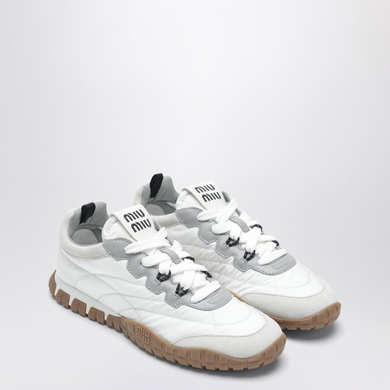 Miu Miu White Tyre Sneakers In Technical Fabric And Suede
