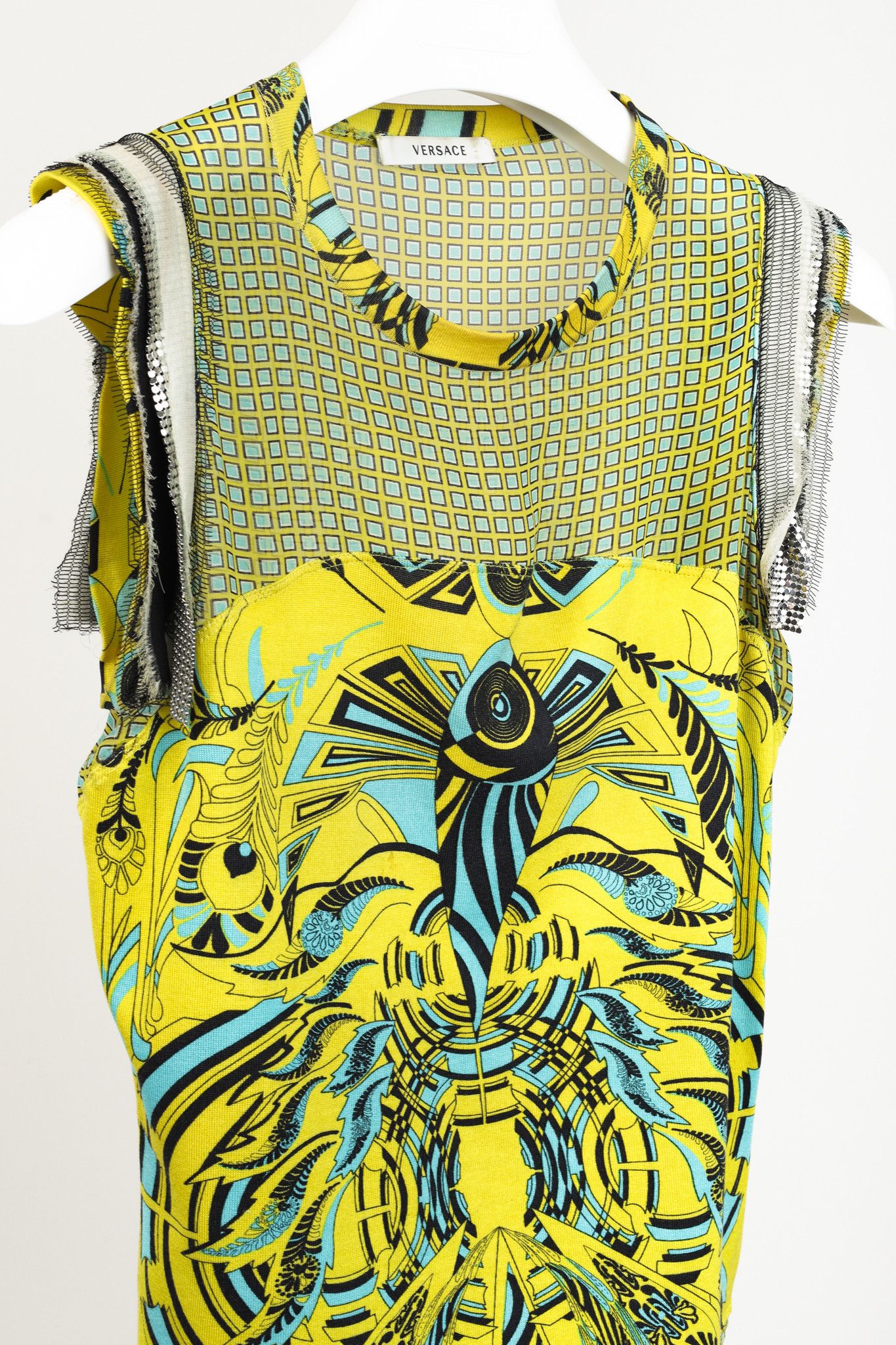 Versace Versace Yellow Print Multi-texture Chainmail Silk Top Size M / US 6-8 / IT 42-44 - 3 Thumbnail