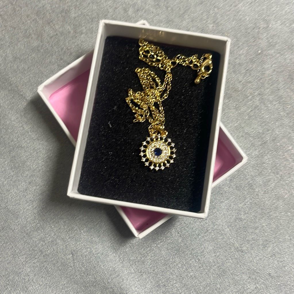 Other Evil Eye Gold Blue Bling Sunburst Adjustable Fashion Necklac Size ONE SIZE - 1 Thumbnail
