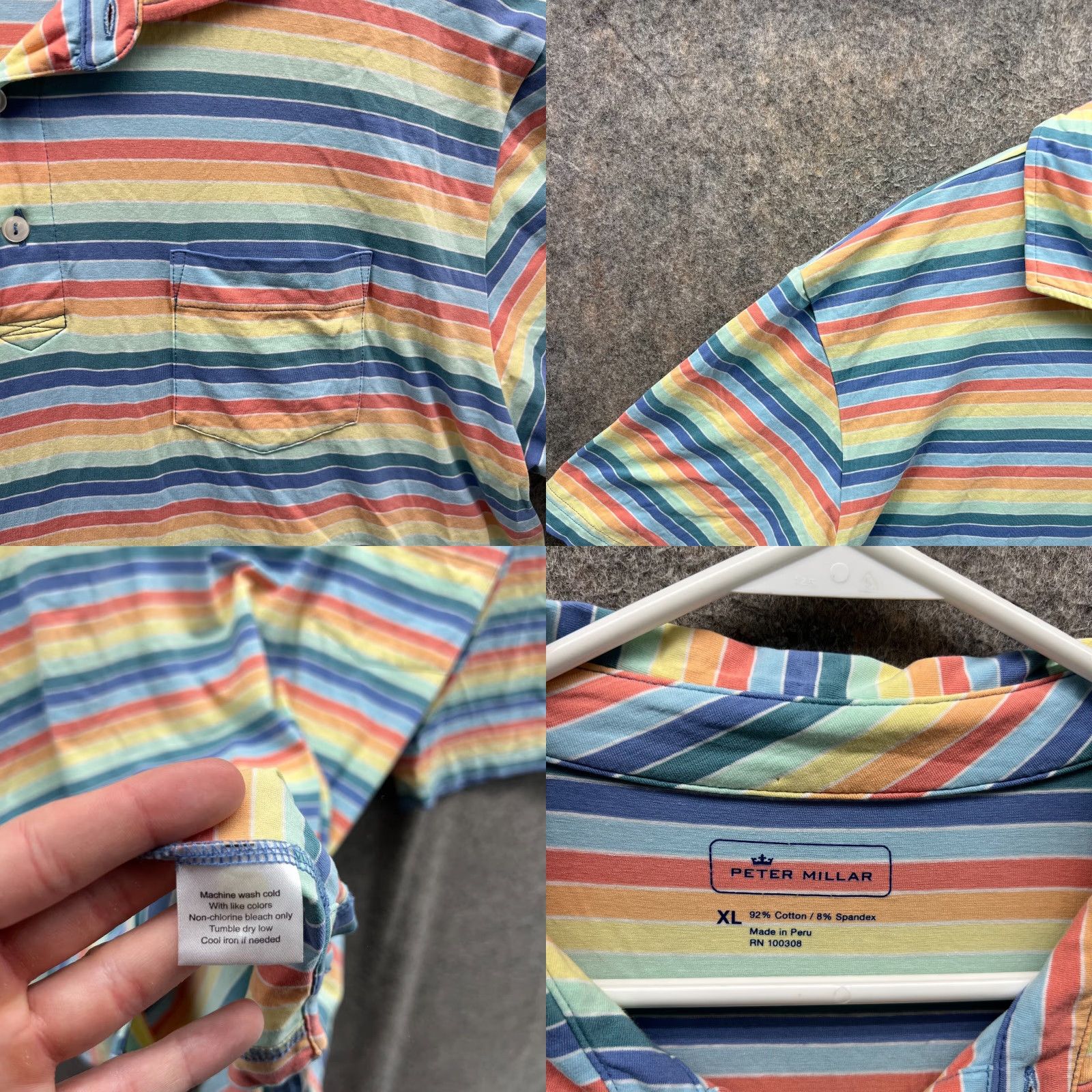 Peter Millar VINTAGE Peter Millar Polo Shirt Men XL Rainbow Cannon Beach Stripes Golf Logo Beach Pattern Short Sleeve Green 48in Chest Mens Size US L / EU 52-54 / 3 - 8 Thumbnail