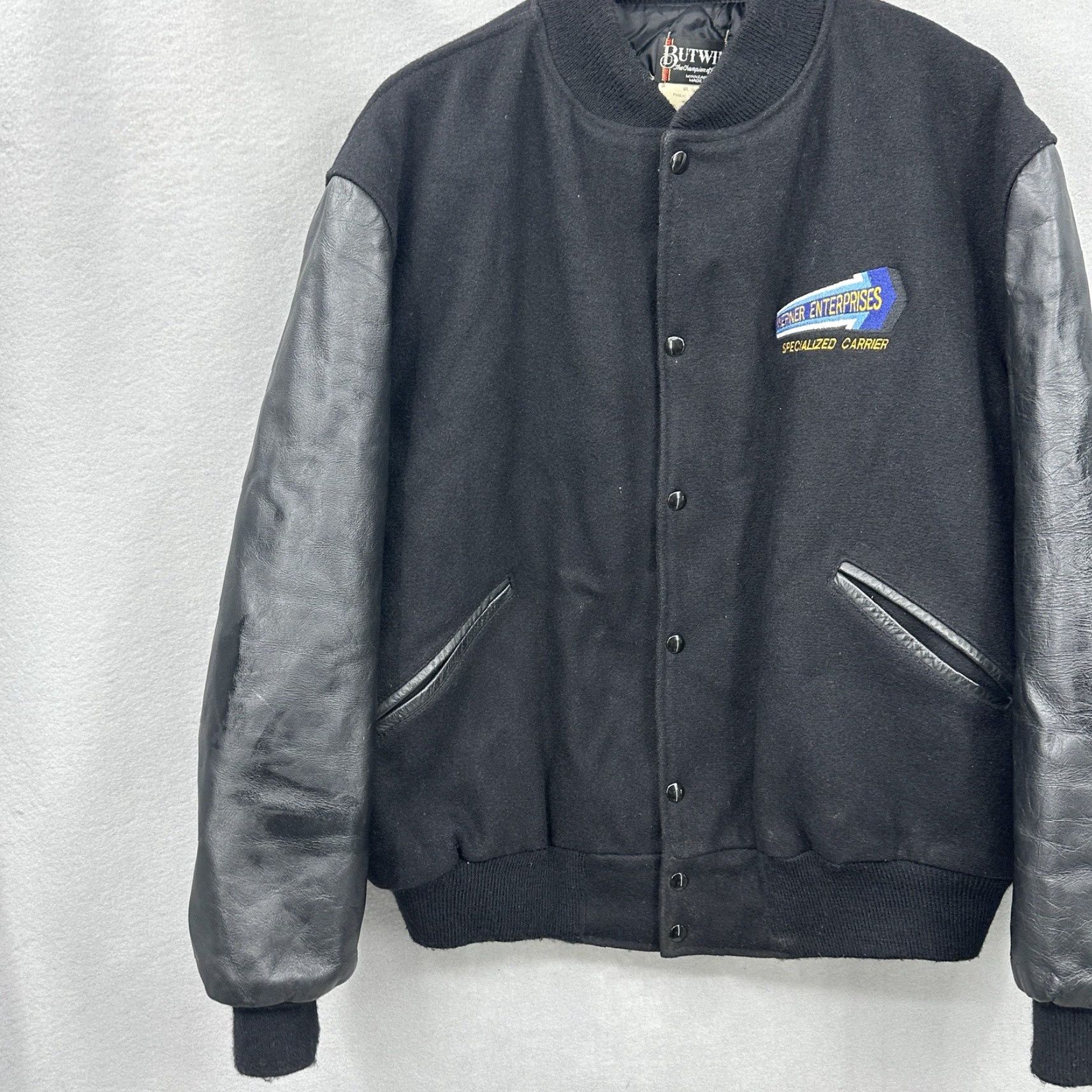 Vintage VINTAGE Butwin Wool Varsity Jacket Trucker XL Black 1970s Rockabilly Mens XL Vintage Wool Coat Size US XL / EU 56 / 4 - 2 Thumbnail