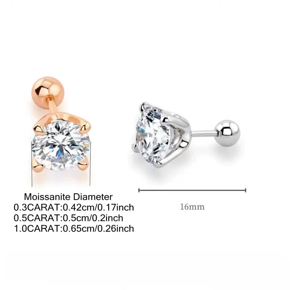 Jewelry 925 Silver 0.5 Carat Moissanite Four-Claw Screw Earrings Size ONE SIZE - 3 Thumbnail