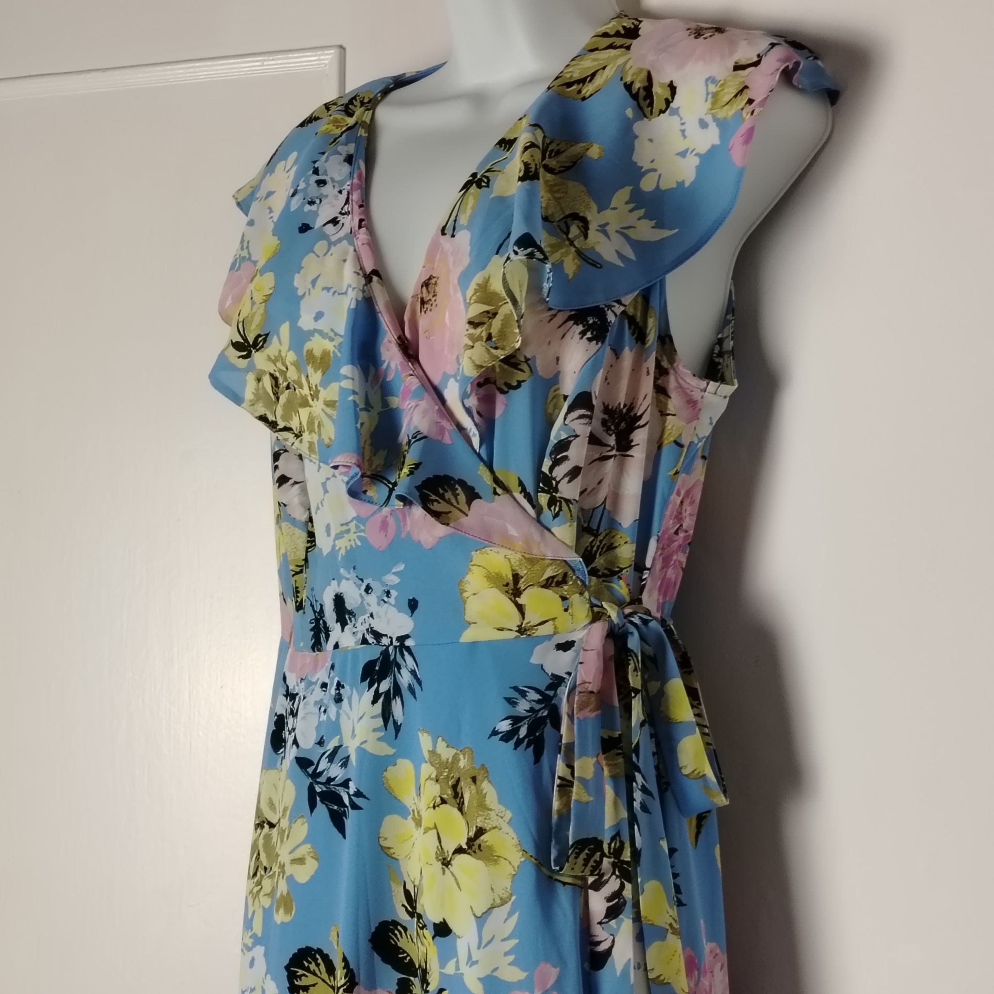 Other Pre-Loved Dress Womens UK 16 Blue Floral Wrap Maxi Ruffle Size XXL / US 16-18 / IT 52-54 - 3 Thumbnail