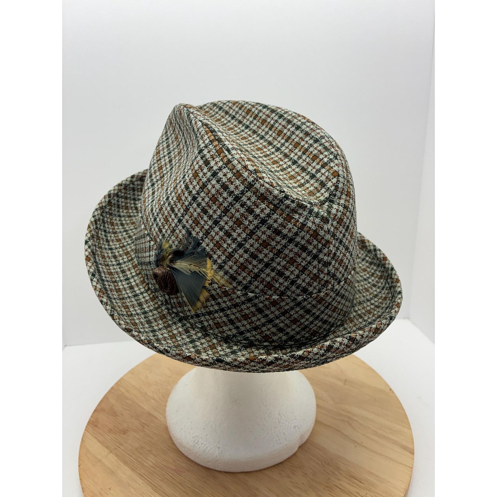 Other Vintage Jordan Marsh Plaid Hat S/M | Feather Trim Brimmed Size ONE SIZE - 4 Thumbnail