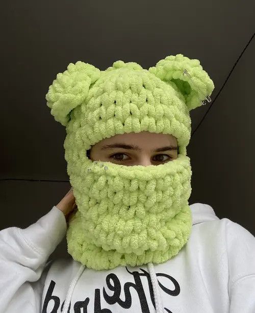 Handmade Handmade Knitted Balaclava Ski Mask Teddy Bear Style Size ONE SIZE - 1 Thumbnail