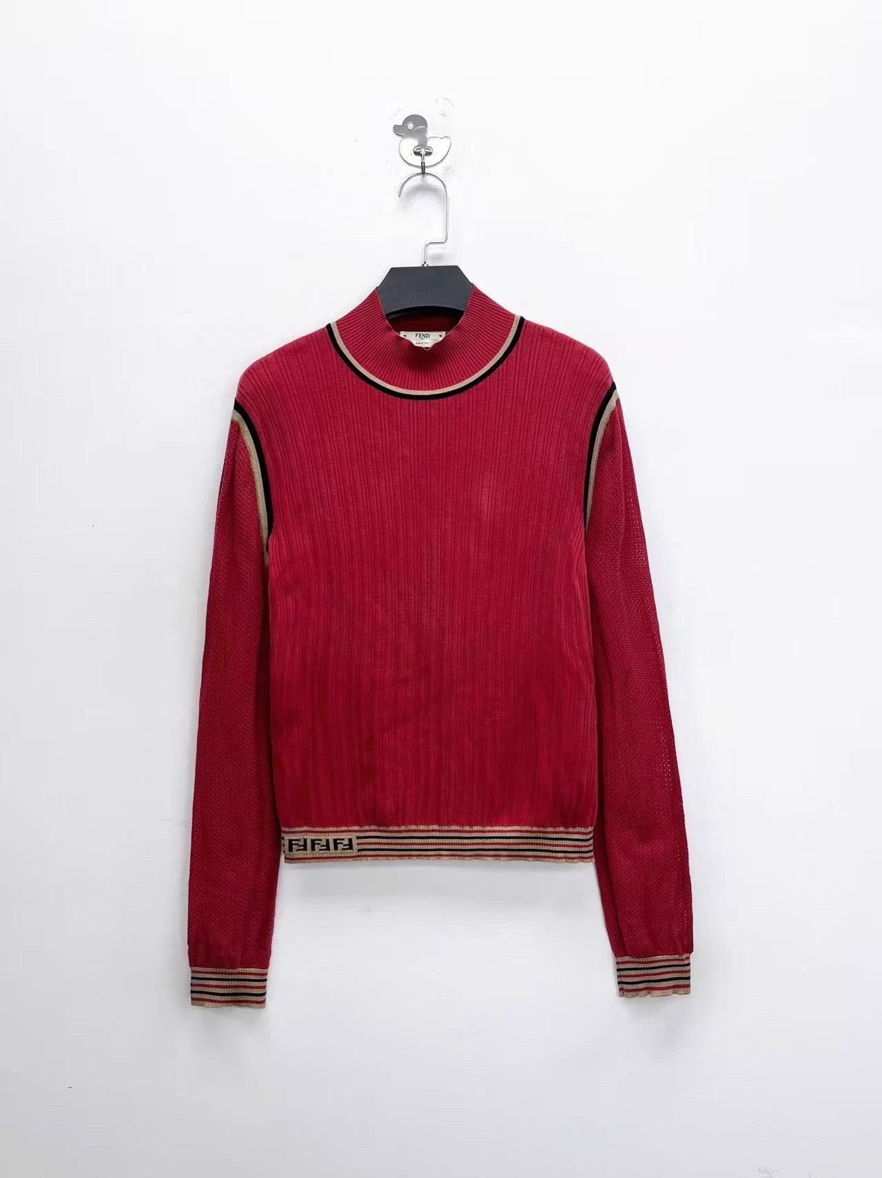 Fendi Fendi red silk stripe hem FF logo knit sweater Size M / US 6-8 / IT 42-44 - 1 Thumbnail