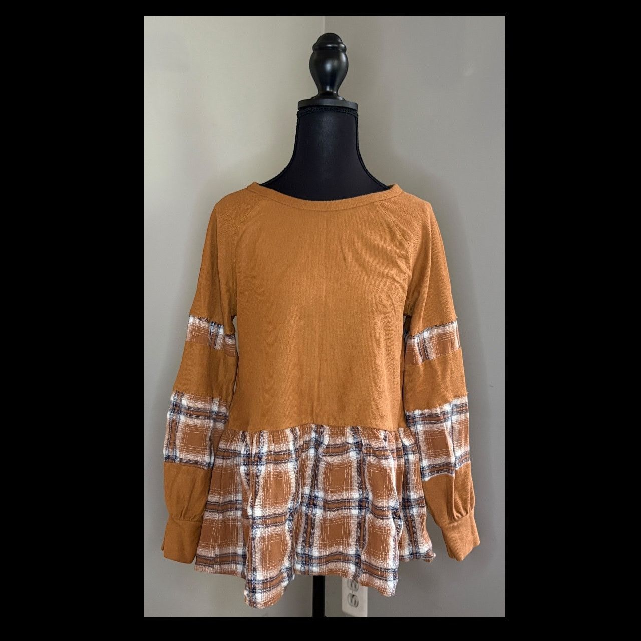 Nordstrom Nordstrom Brown and Blue Blouse with Plaid Accents Size S / US 4 / IT 40 - 2 Thumbnail