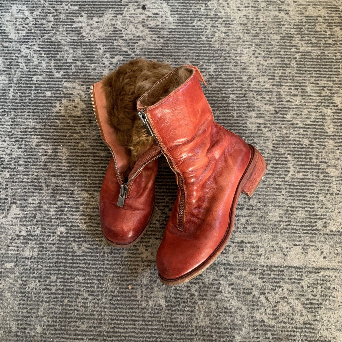 image of Avant Garde x Carol Christian Poell Guidi Pl2 Leather Boots With Fur in Red, Women's (Size 6)