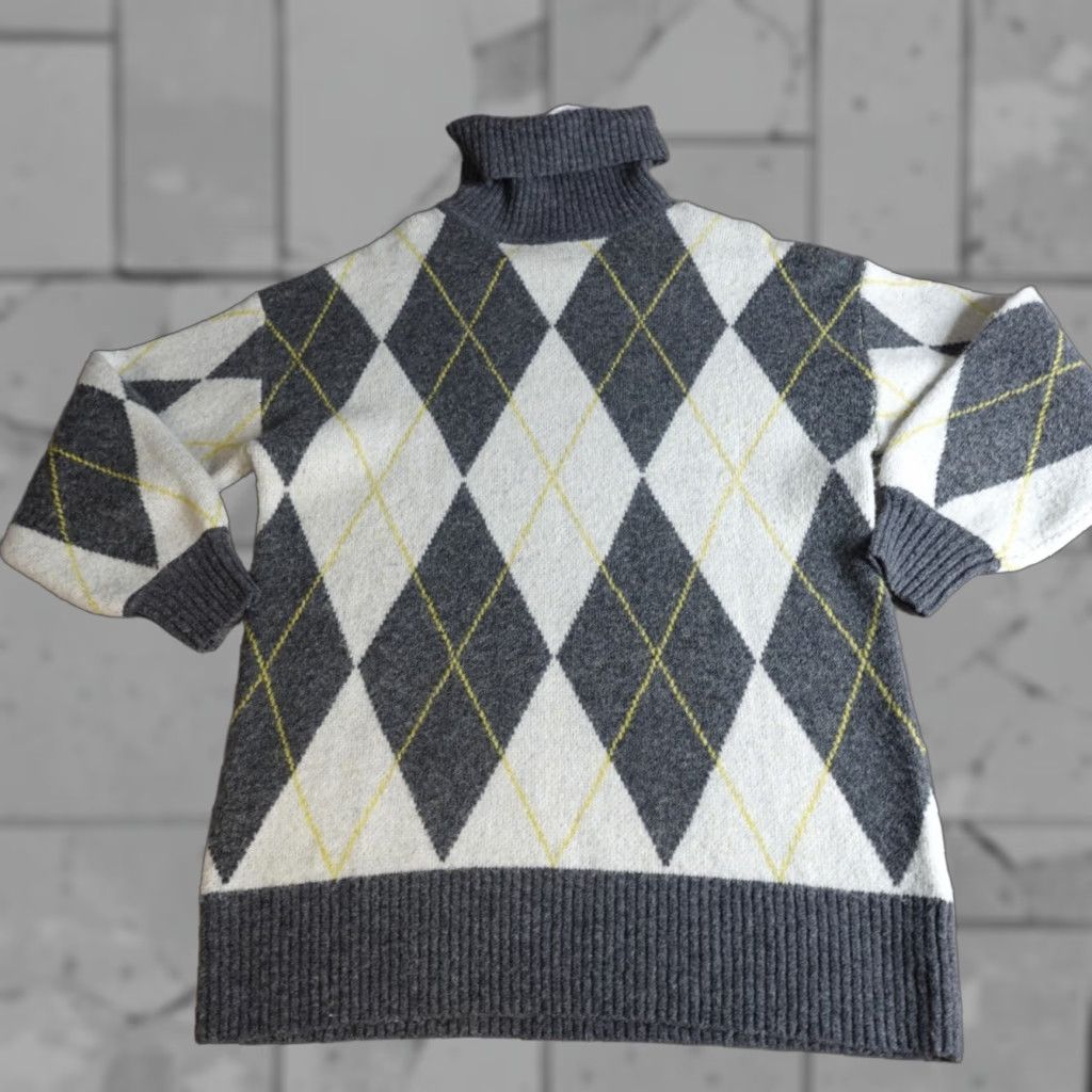 H&M VINTAGE H&M Sweater Women Argyle Turtleneck Oversized Gray S Small Pullover Knitt Knit Long Sleeve Size S / US 4 / IT 40 - 1 Thumbnail