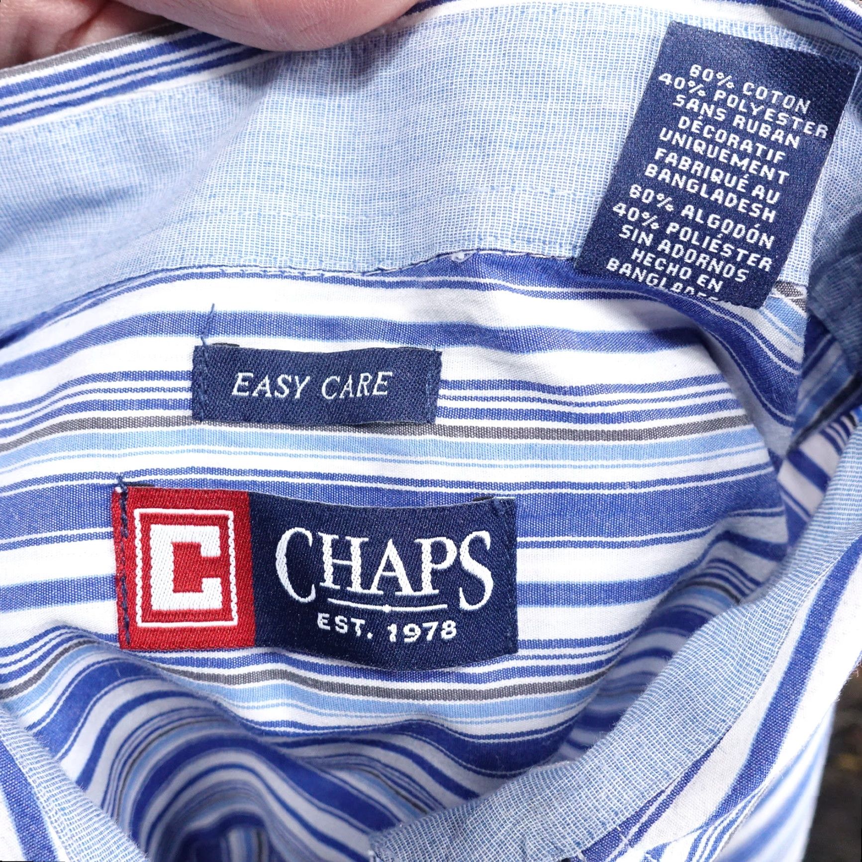 Chaps Vintage Chaps Men's Long Sleeve Button-Up Shirt Classic Fit Striped Cotton Casual Business Large Blue Size US L / EU 52-54 / 3 - 6 Thumbnail