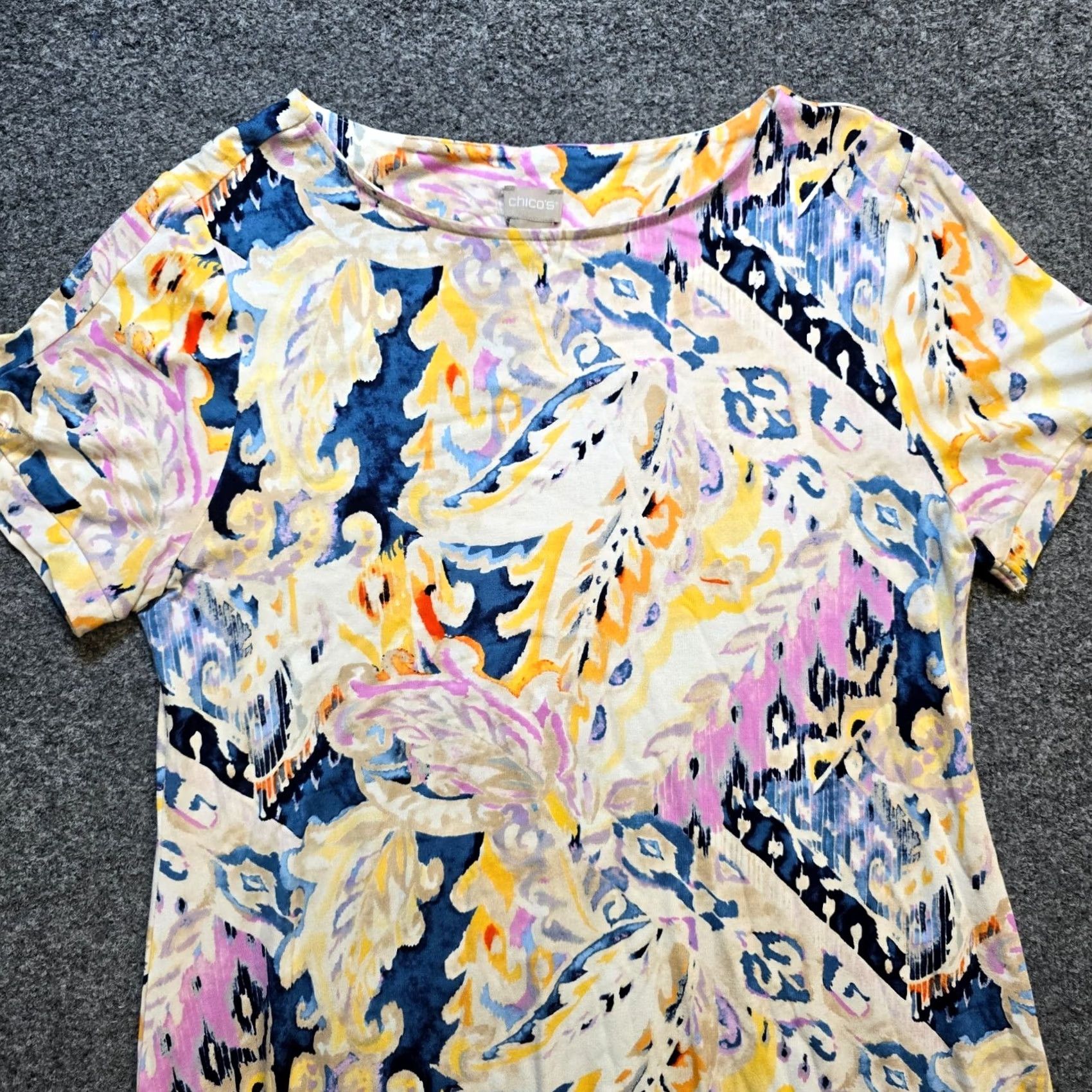 Vintage Chico's Dress Womens Size 10 Purple Paisley Short Sleeve A-Line Casual Shirt? Size 32" / US 10 / IT 46 - 2 Thumbnail