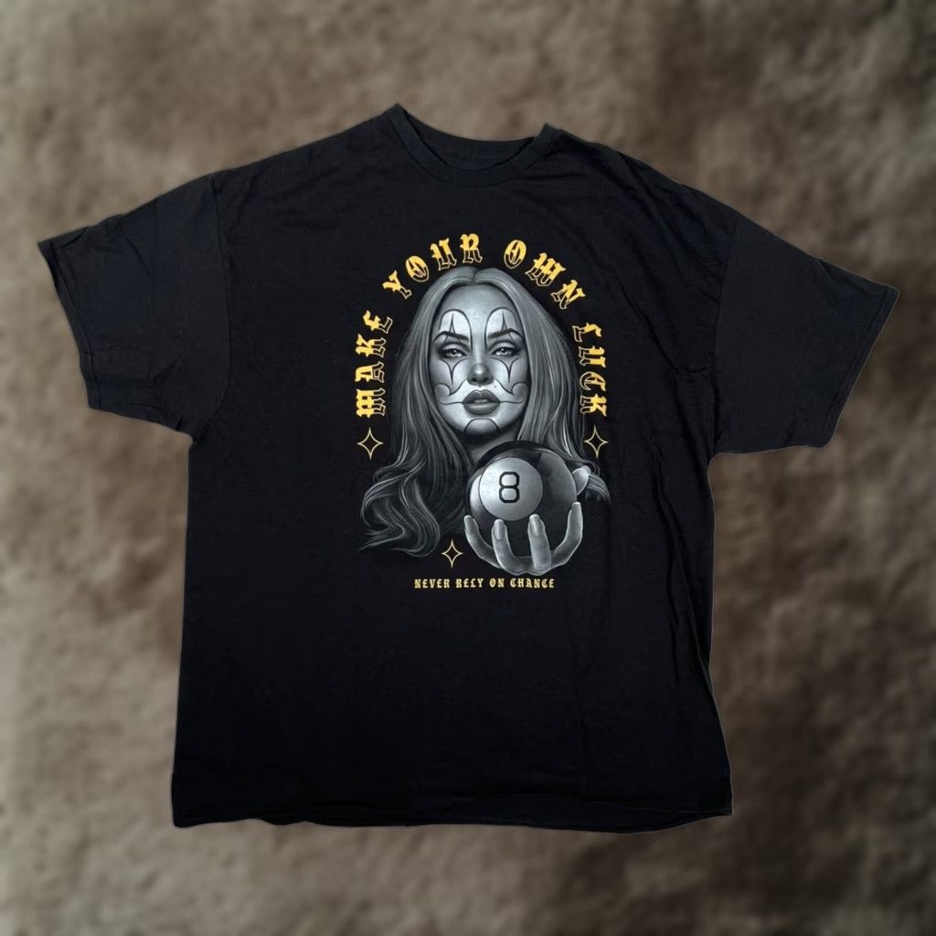 Vintage ODM Make Your Own Luck T-Shirt Mens 2XL Black Clown Girl 8 Ball Chicano Size US XXL / EU 58 / 5 - 1 Thumbnail
