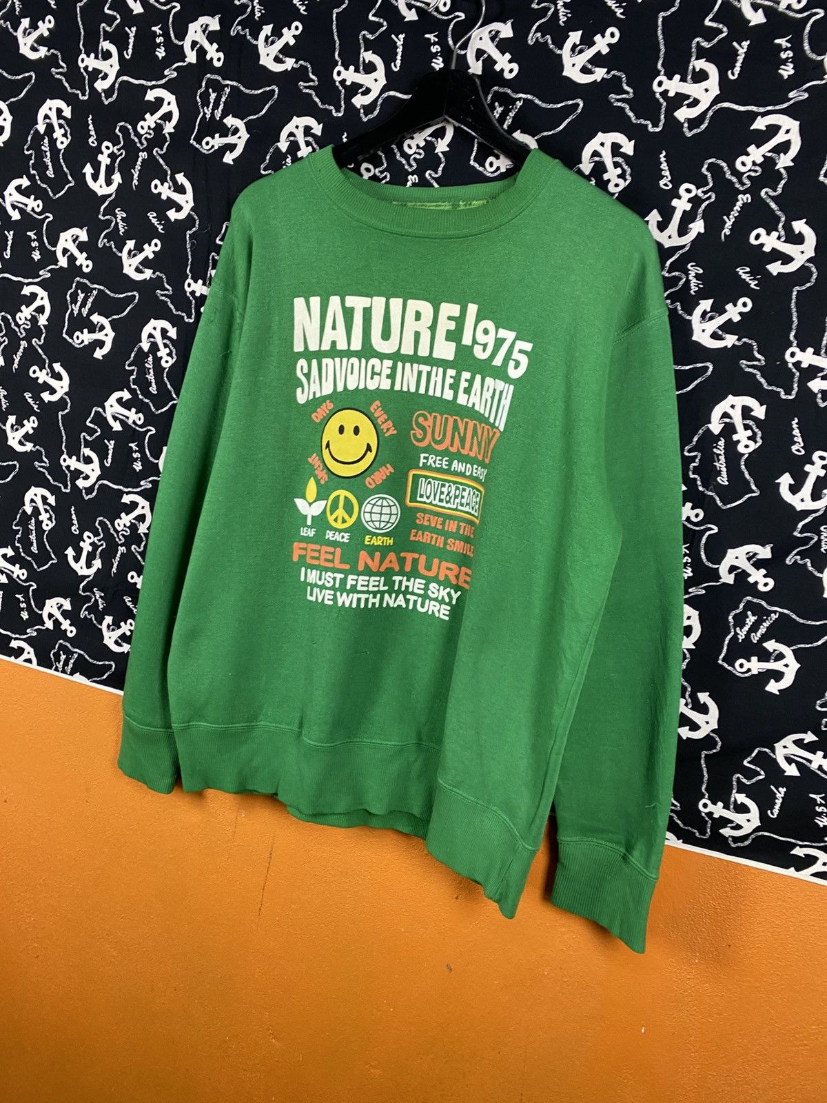 Japanese Brand Homeboys Nature 1975 Green Graphic Smiley Peace Earth Size US L / EU 52-54 / 3 - 5 Thumbnail