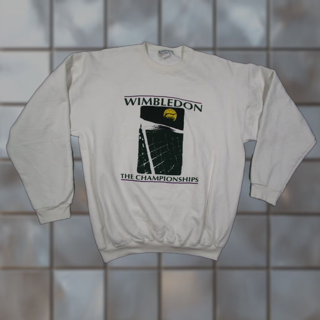 Vintage VINTAGE Wimbledon Mens White Fleece Pullover Sweatshirt Crew Neck Cotton Polyester Made in USA M Size US M / EU 48-50 / 2 - 1 Thumbnail