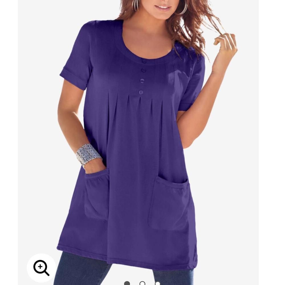 Designer Roaman’s l Two-Pocket Soft Knit Tunic Purple 1X Size XL / US 12-14 / IT 48-50 - 1 Thumbnail