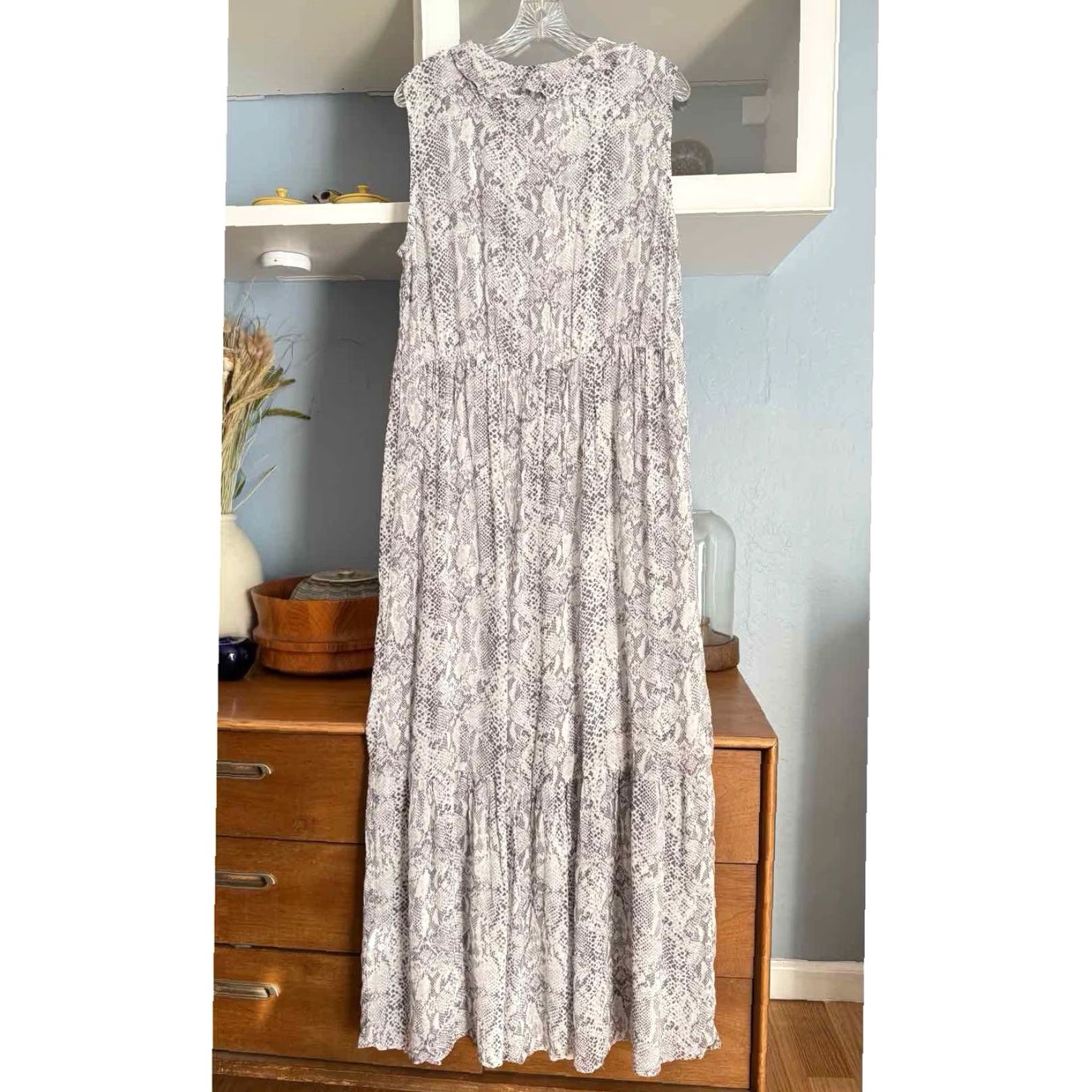 Seraphine Maternity Snake Print Ruffle Tiered Maxi Dress Layered US 12