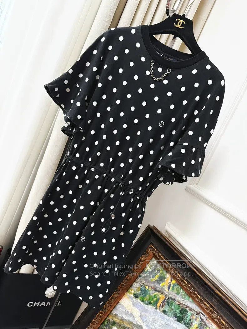 Louis Vuitton Louis Vuitton Black full logo polka-dot ruffle sleeve dres Size M / US 6-8 / IT 42-44 - 1 Thumbnail