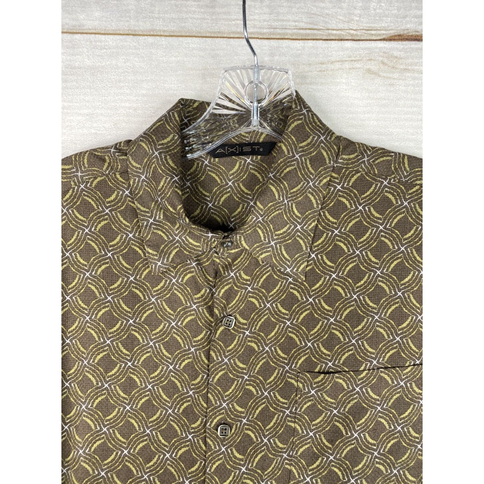Vintage Axist Shirt Mens M Dark Brown Geometric Print Hawaiian Button-Up Rayon Beach Size US M / EU 48-50 / 2 - 2 Thumbnail